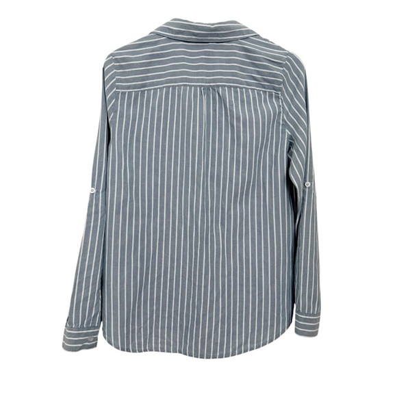 Kut From The Kloth Blue Stripe Button Up Roll Tab Sleeve Blouse - Picture 4 of 9